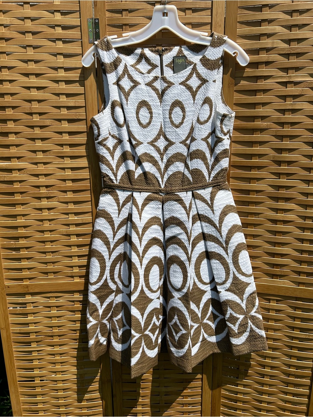 Taylor Sleeveless Mini Dress in White and Brown Geometric Knit